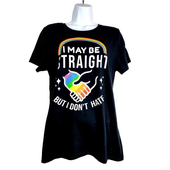 Gay Pride Medium I May be Straight but I don't Hate Black Rainbow T Shirt #490 - Picture 3 of 5